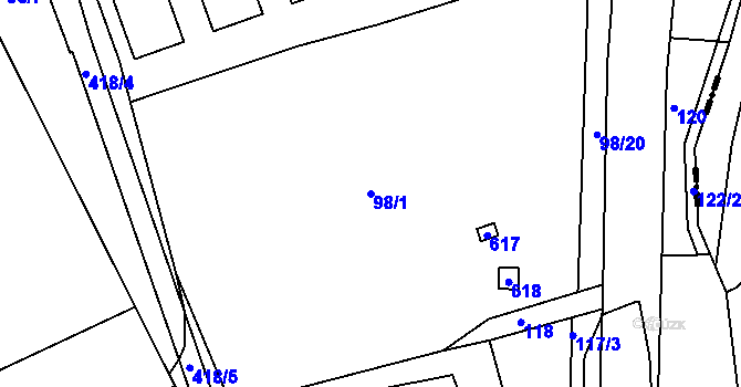 Parcela st. 98/1 v KÚ Předboj, Katastrální mapa