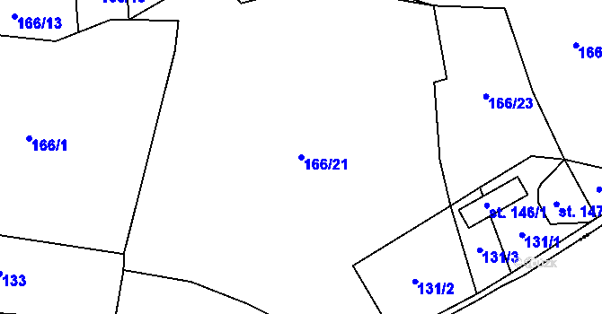 Parcela st. 166/21 v KÚ Předboj, Katastrální mapa