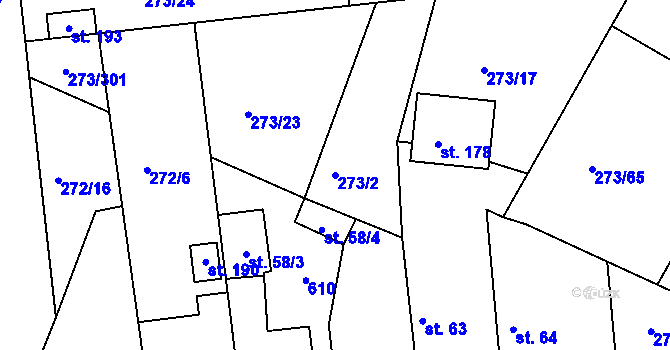 Parcela st. 273/2 v KÚ Předboj, Katastrální mapa