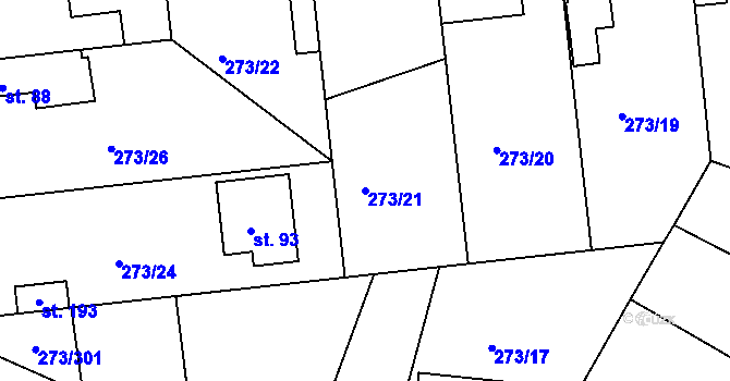 Parcela st. 273/21 v KÚ Předboj, Katastrální mapa