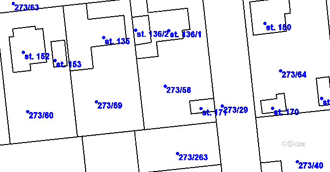 Parcela st. 273/58 v KÚ Předboj, Katastrální mapa