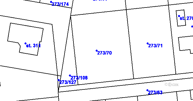Parcela st. 273/70 v KÚ Předboj, Katastrální mapa