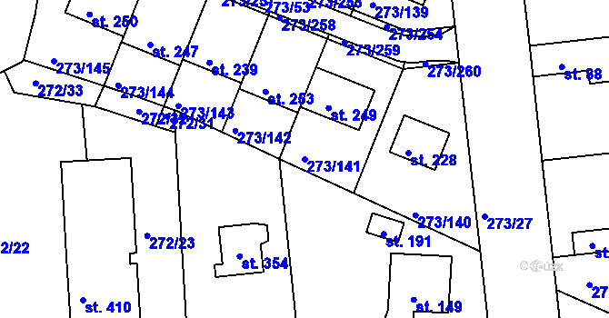 Parcela st. 273/141 v KÚ Předboj, Katastrální mapa