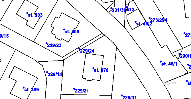 Parcela st. 229/25 v KÚ Předboj, Katastrální mapa