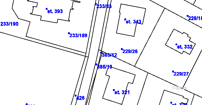 Parcela st. 385/12 v KÚ Předboj, Katastrální mapa