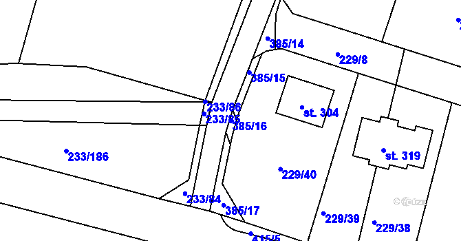Parcela st. 385/16 v KÚ Předboj, Katastrální mapa