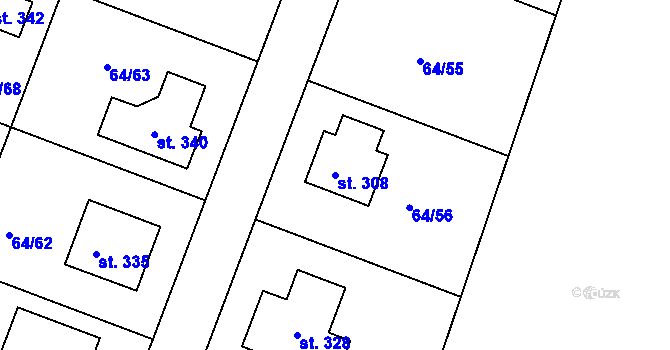 Parcela st. 308 v KÚ Předboj, Katastrální mapa