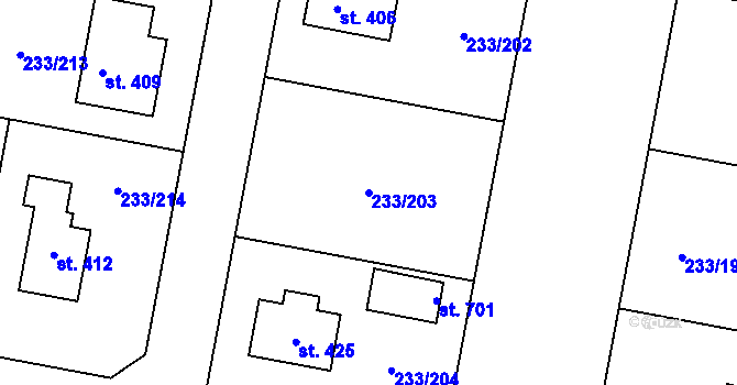 Parcela st. 233/203 v KÚ Předboj, Katastrální mapa