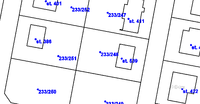 Parcela st. 233/248 v KÚ Předboj, Katastrální mapa