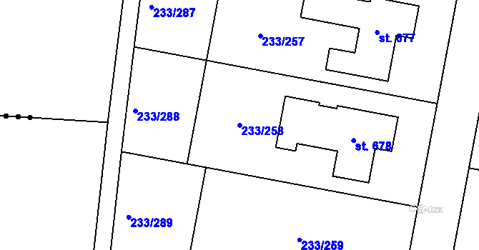 Parcela st. 233/258 v KÚ Předboj, Katastrální mapa