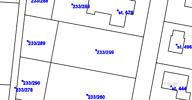 Parcela st. 233/259 v KÚ Předboj, Katastrální mapa