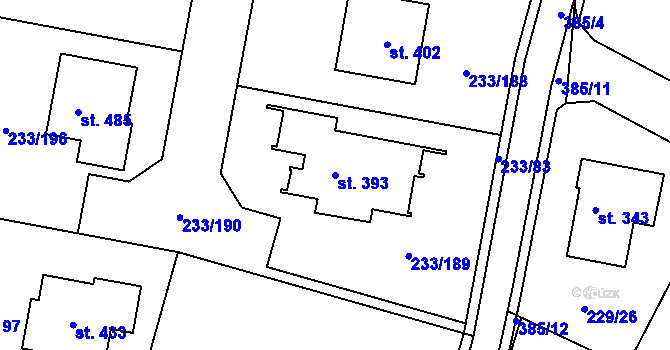 Parcela st. 393 v KÚ Předboj, Katastrální mapa