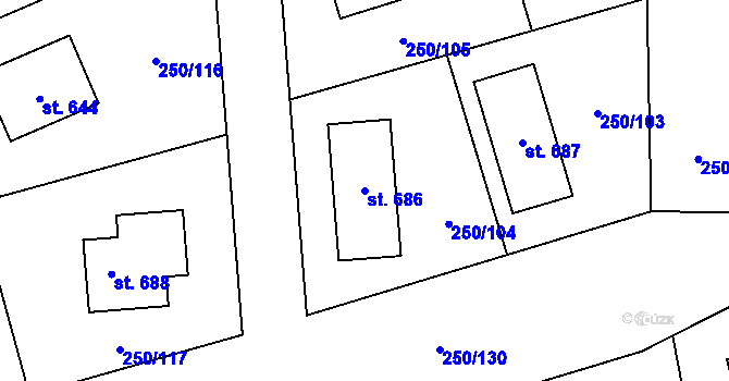 Parcela st. 686 v KÚ Předboj, Katastrální mapa
