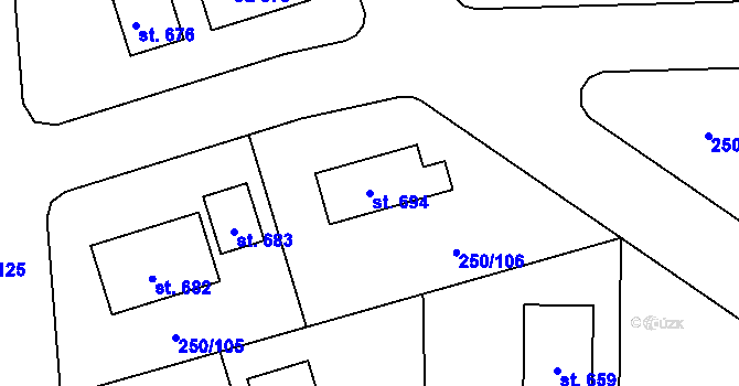 Parcela st. 694 v KÚ Předboj, Katastrální mapa