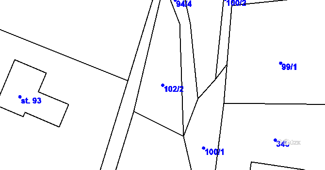 Parcela st. 102/2 v KÚ Předboř u Prahy, Katastrální mapa
