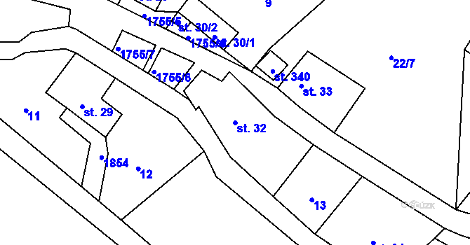 Parcela st. 32 v KÚ Předhradí u Skutče, Katastrální mapa