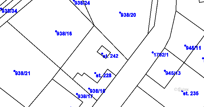 Parcela st. 242 v KÚ Předhradí u Skutče, Katastrální mapa