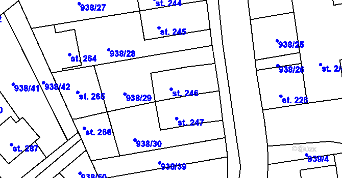 Parcela st. 246 v KÚ Předhradí u Skutče, Katastrální mapa