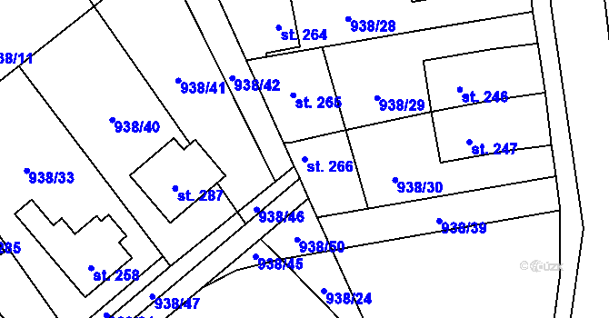 Parcela st. 266 v KÚ Předhradí u Skutče, Katastrální mapa