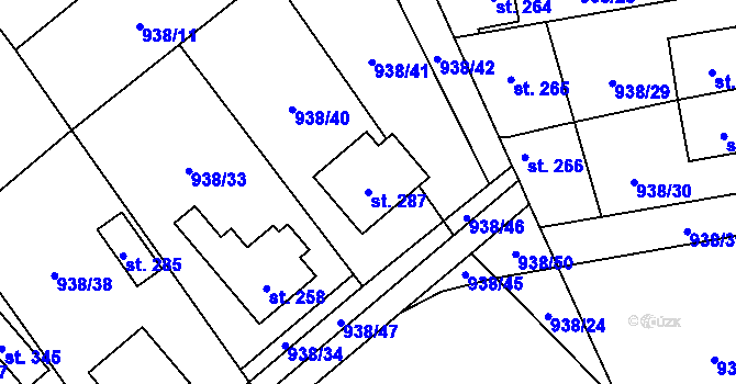 Parcela st. 287 v KÚ Předhradí u Skutče, Katastrální mapa