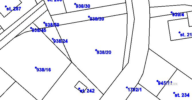 Parcela st. 938/20 v KÚ Předhradí u Skutče, Katastrální mapa