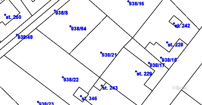 Parcela st. 938/21 v KÚ Předhradí u Skutče, Katastrální mapa