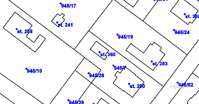 Parcela st. 360 v KÚ Předhradí u Skutče, Katastrální mapa