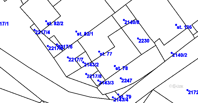 Parcela st. 77 v KÚ Hory u Předína, Katastrální mapa