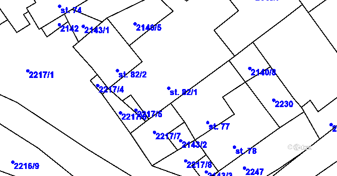 Parcela st. 82/1 v KÚ Hory u Předína, Katastrální mapa