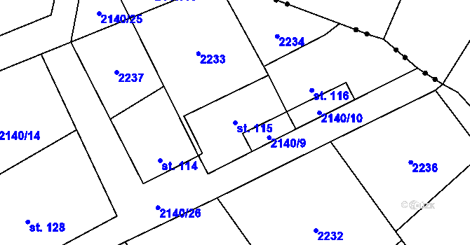 Parcela st. 115 v KÚ Hory u Předína, Katastrální mapa