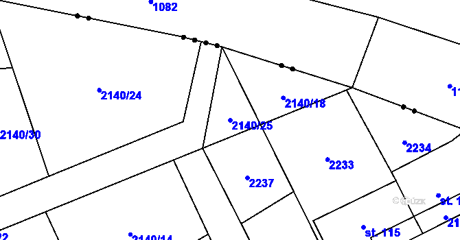 Parcela st. 2140/25 v KÚ Hory u Předína, Katastrální mapa