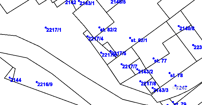 Parcela st. 2217/6 v KÚ Hory u Předína, Katastrální mapa