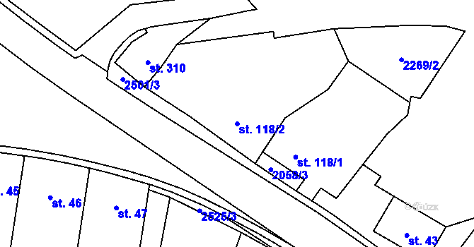 Parcela st. 118/2 v KÚ Předín, Katastrální mapa