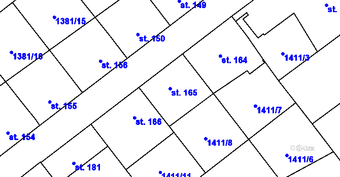 Parcela st. 165 v KÚ Předín, Katastrální mapa