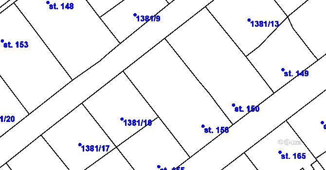 Parcela st. 1381/15 v KÚ Předín, Katastrální mapa