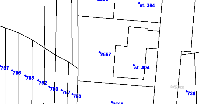 Parcela st. 2567 v KÚ Předín, Katastrální mapa