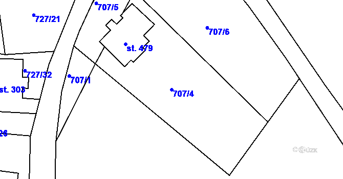 Parcela st. 707/4 v KÚ Předměřice nad Jizerou, Katastrální mapa