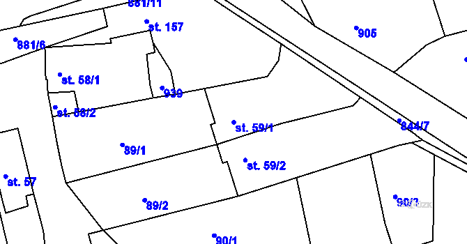 Parcela st. 59/1 v KÚ Předměřice nad Jizerou, Katastrální mapa