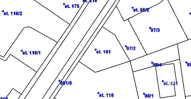 Parcela st. 181 v KÚ Předměřice nad Jizerou, Katastrální mapa