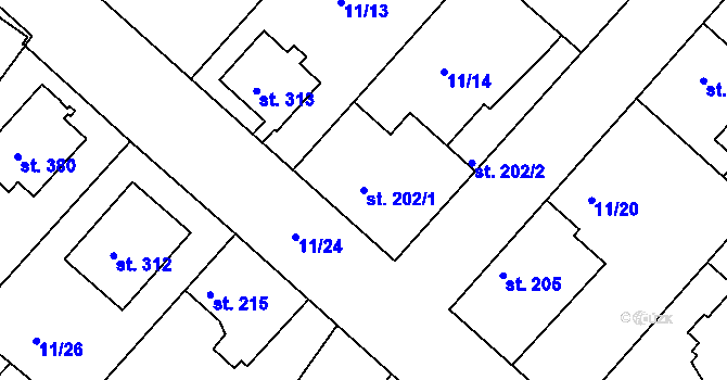 Parcela st. 202/1 v KÚ Předměřice nad Jizerou, Katastrální mapa