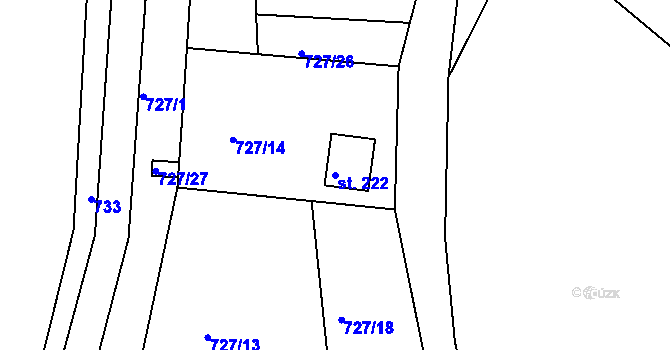 Parcela st. 222 v KÚ Předměřice nad Jizerou, Katastrální mapa