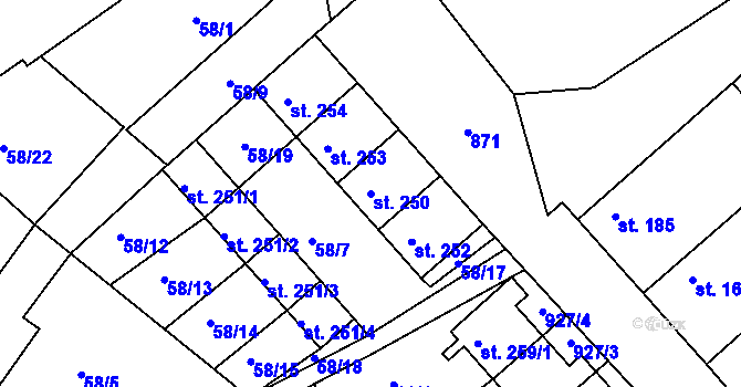 Parcela st. 250 v KÚ Předměřice nad Jizerou, Katastrální mapa