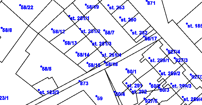 Parcela st. 251/4 v KÚ Předměřice nad Jizerou, Katastrální mapa