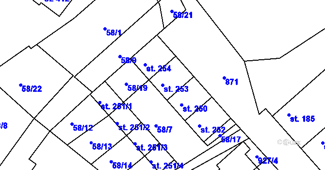 Parcela st. 253 v KÚ Předměřice nad Jizerou, Katastrální mapa