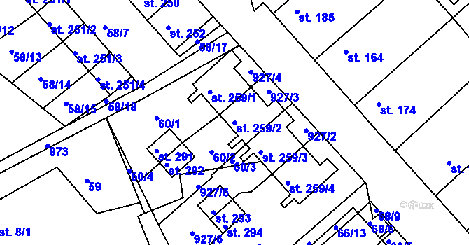 Parcela st. 259/2 v KÚ Předměřice nad Jizerou, Katastrální mapa