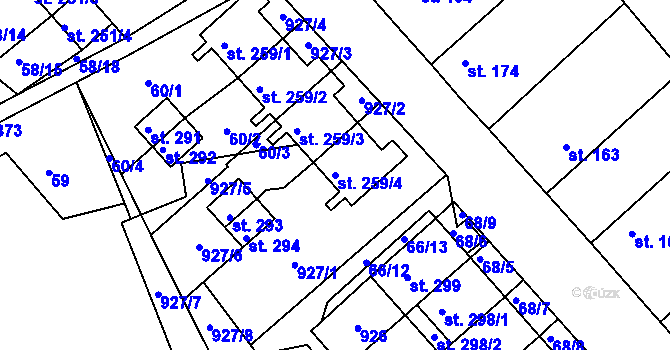 Parcela st. 259/4 v KÚ Předměřice nad Jizerou, Katastrální mapa