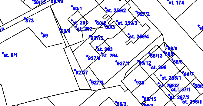 Parcela st. 294 v KÚ Předměřice nad Jizerou, Katastrální mapa