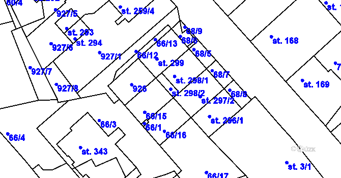 Parcela st. 298/2 v KÚ Předměřice nad Jizerou, Katastrální mapa