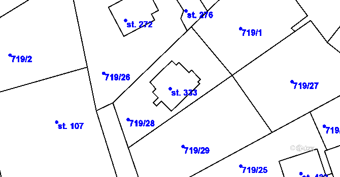 Parcela st. 333 v KÚ Předměřice nad Jizerou, Katastrální mapa