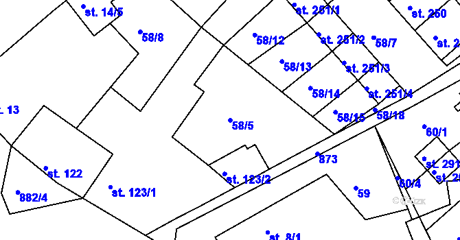 Parcela st. 58/5 v KÚ Předměřice nad Jizerou, Katastrální mapa